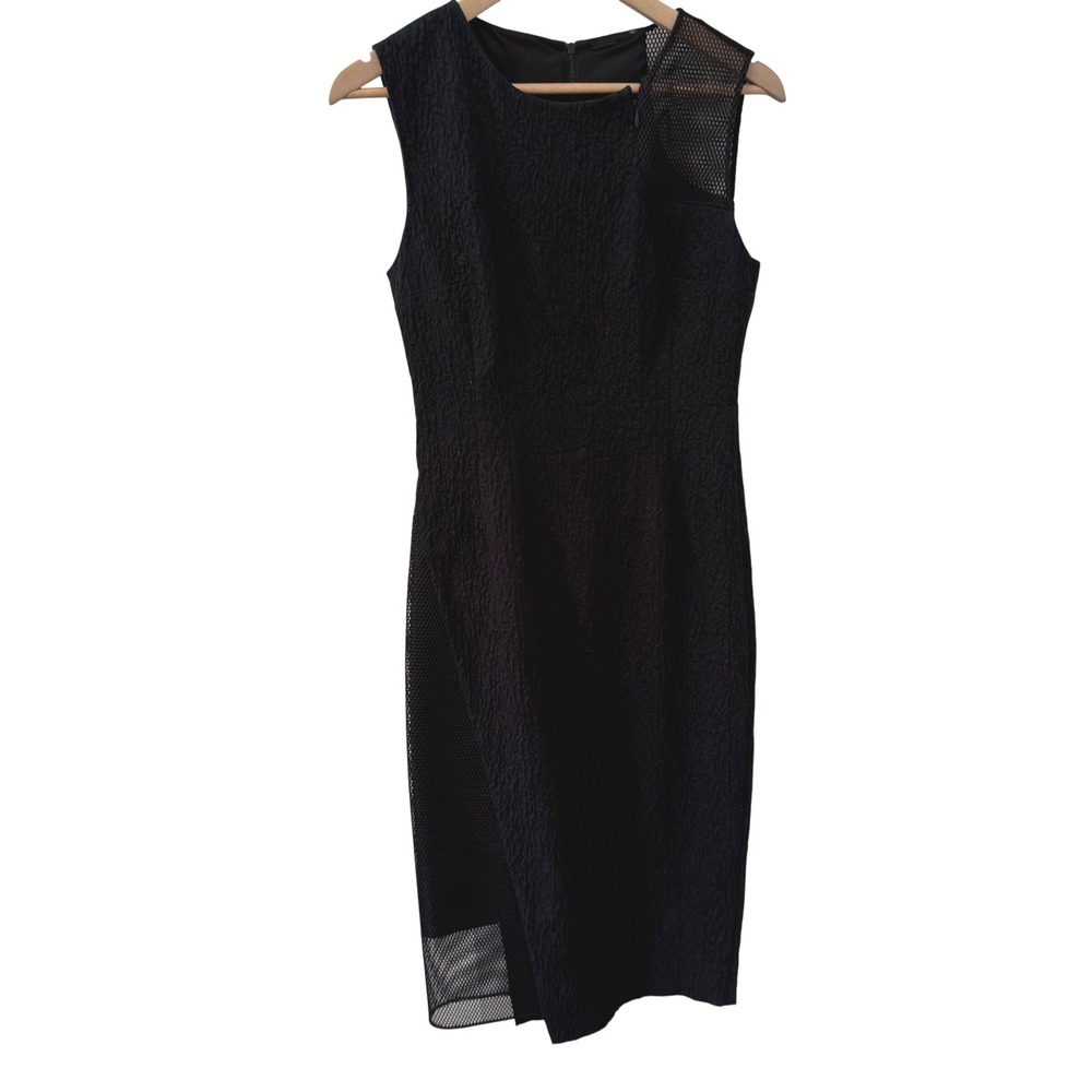 Elie Tahari Sheath Dress 6 Black Textured‎ Mesh Asymmetrical Cocktail